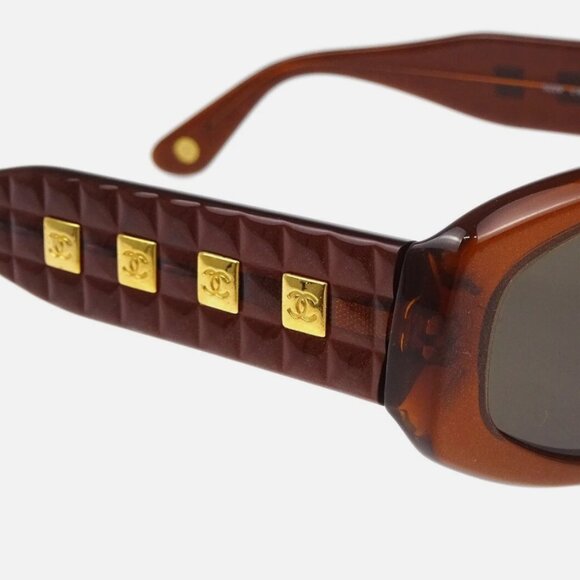 Vintage Chanel Brown Quilted Gold Logo Tile Sunglasses RARE - Picture 11 of 11